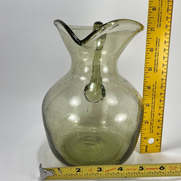 Jamestown Glasshouse VA Hand Blown Green Glass Pitcher Heart Spout USA 40oz - Picture 14 of 16